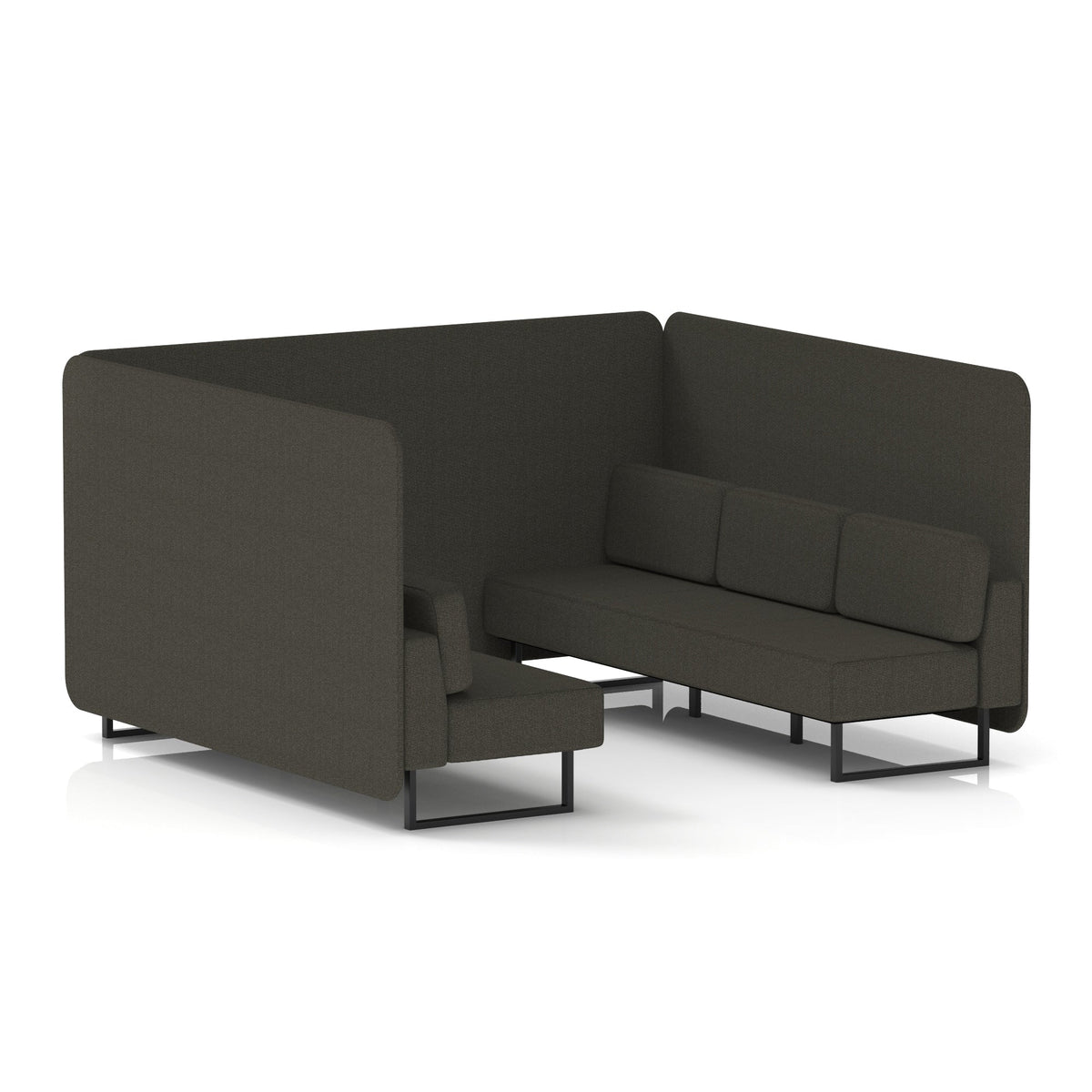 Commercial 6 Seater Privacy Booth – Bench – Single Tone – Crib 5 Main Line Flax - Temple Panels And Sofa Black - Industrious Decor
