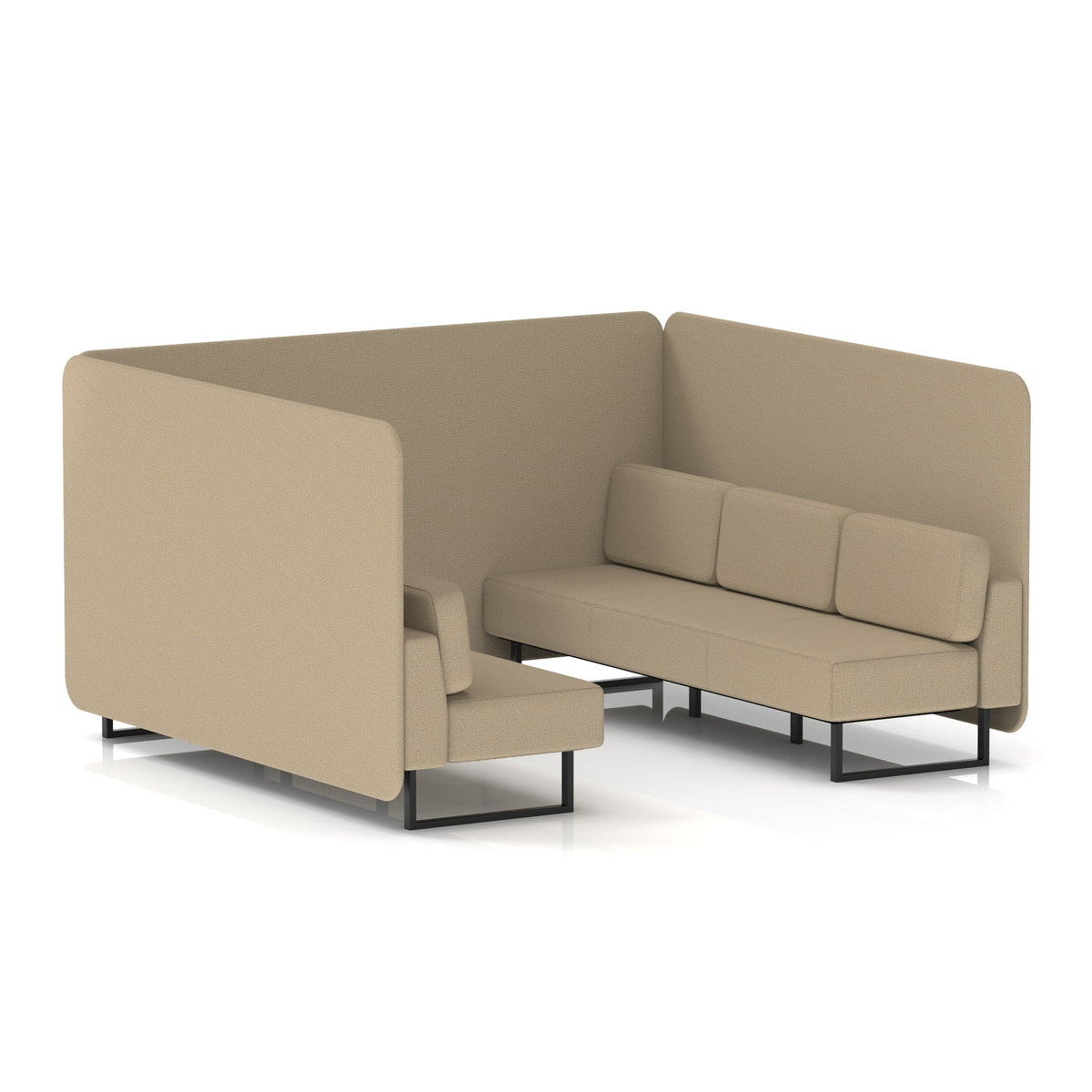 Commercial 6 Seater Privacy Booth – Bench – Single Tone – Crib 5 Main Line Flax - Upminster Panels And Sofa Black - Industrious Decor