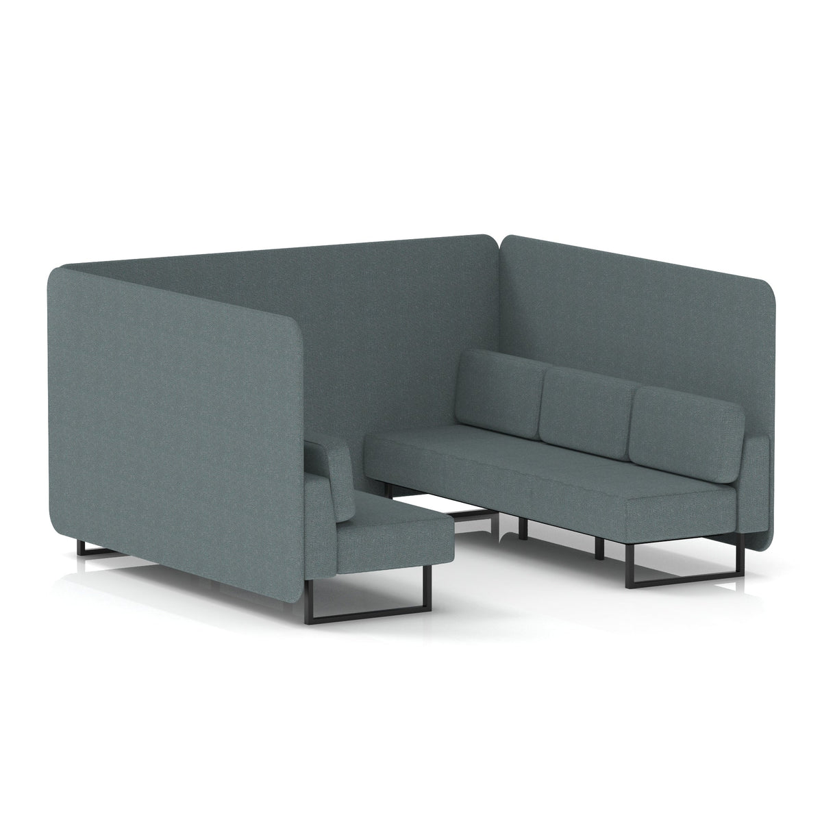 Commercial 6 Seater Privacy Booth – Bench – Single Tone – Crib 5 Main Line Flax - Westminster Panels And Sofa Black - Industrious Decor