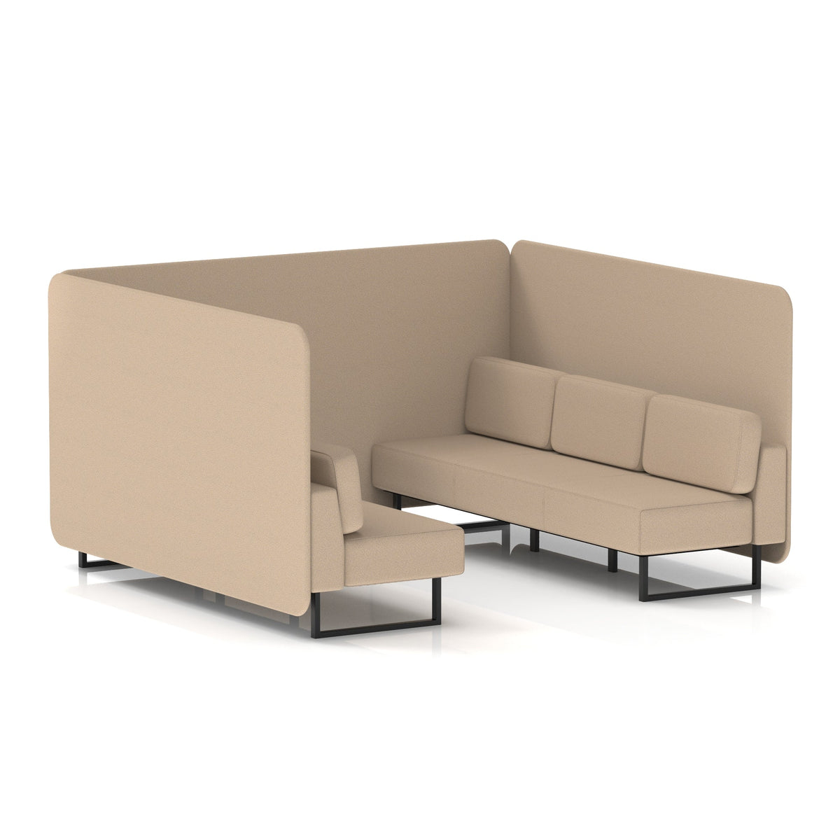 Commercial 6 Seater Privacy Booth – Bench – Single Tone – Crib 5 Synergy - Affix Panels And Sofa Black - Industrious Decor