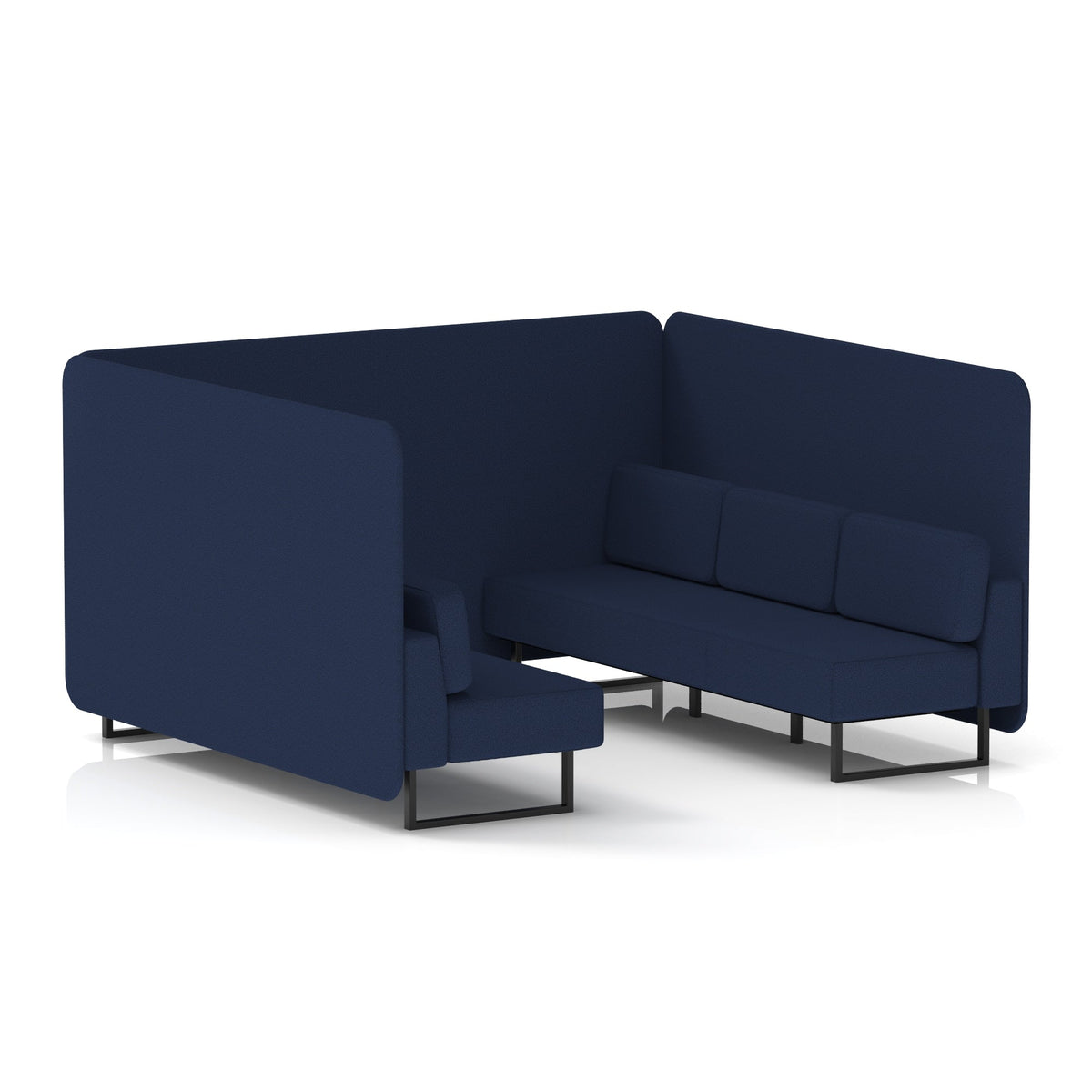 Commercial 6 Seater Privacy Booth – Bench – Single Tone – Crib 5 Synergy - Alike Panels And Sofa Black - Industrious Decor