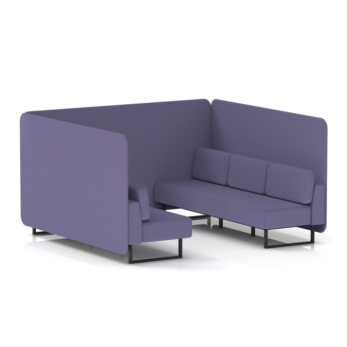 Commercial 6 Seater Privacy Booth – Bench – Single Tone – Crib 5 Synergy - Order Panels And Sofa Black - Industrious Decor