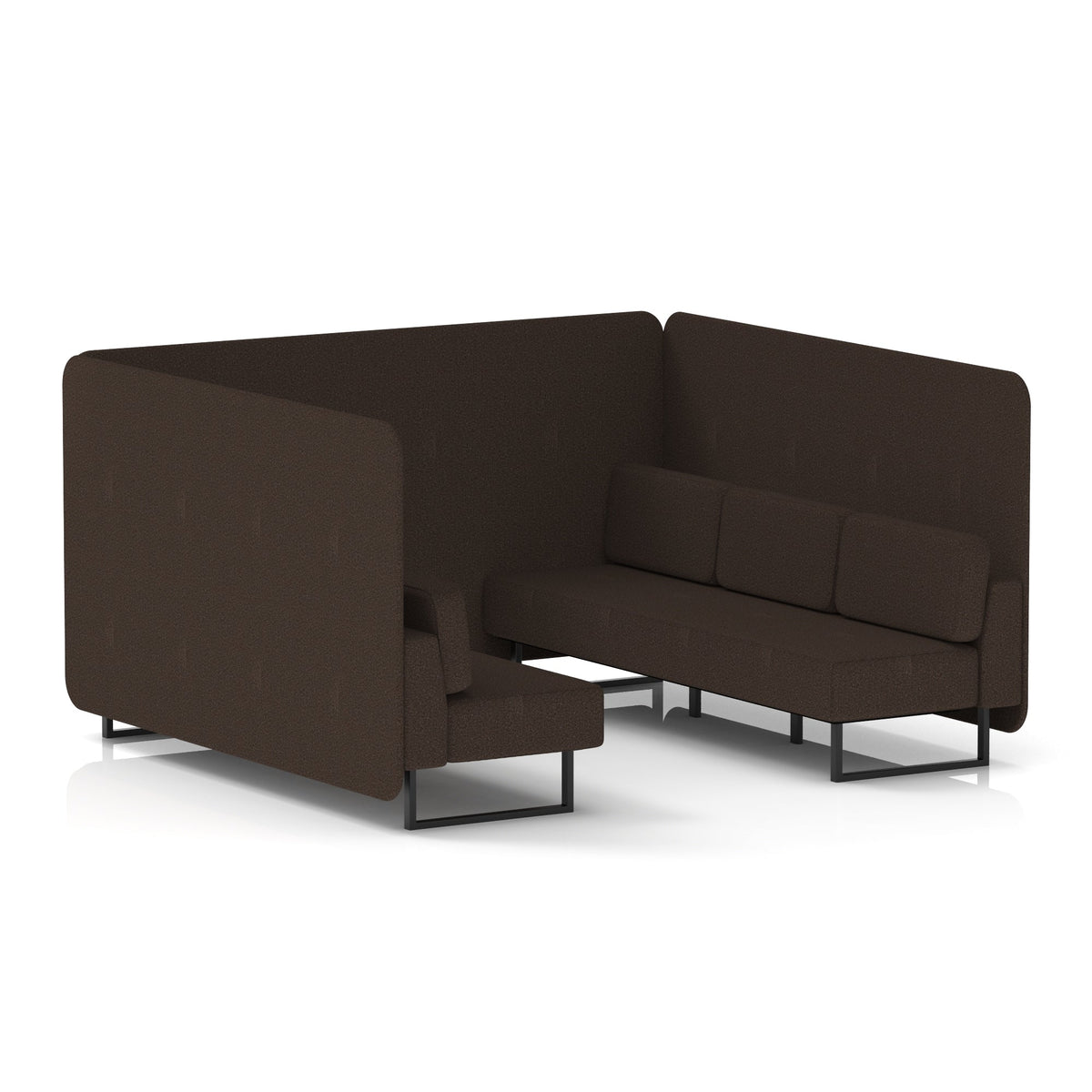 Commercial 6 Seater Privacy Booth – Bench – Single Tone – Crib 5 Synergy - Wed Panels And Sofa Black - Industrious Decor