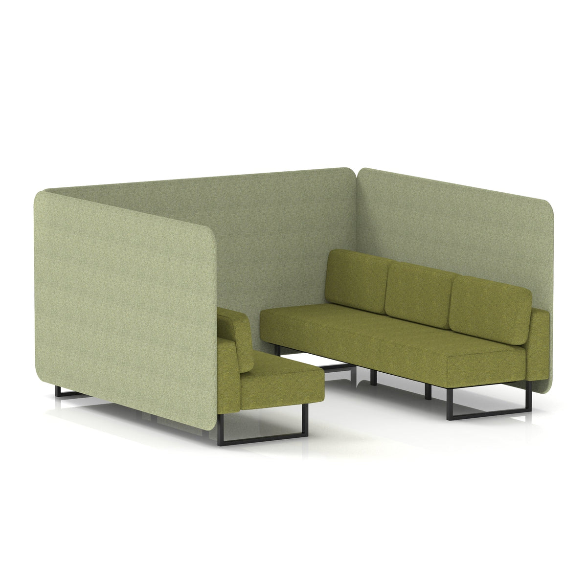 Commercial 6 Seater Privacy Booth – Bench – Two Tone – Crib 5 Rivet - Burnish Panels And Olive Sofa Black - Industrious Decor
