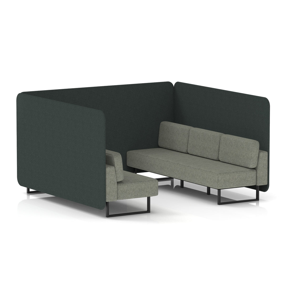 Commercial 6 Seater Privacy Booth – Bench – Two Tone – Crib 5 Rivet - Charcoal Panels And Vitreous Sofa Black - Industrious Decor