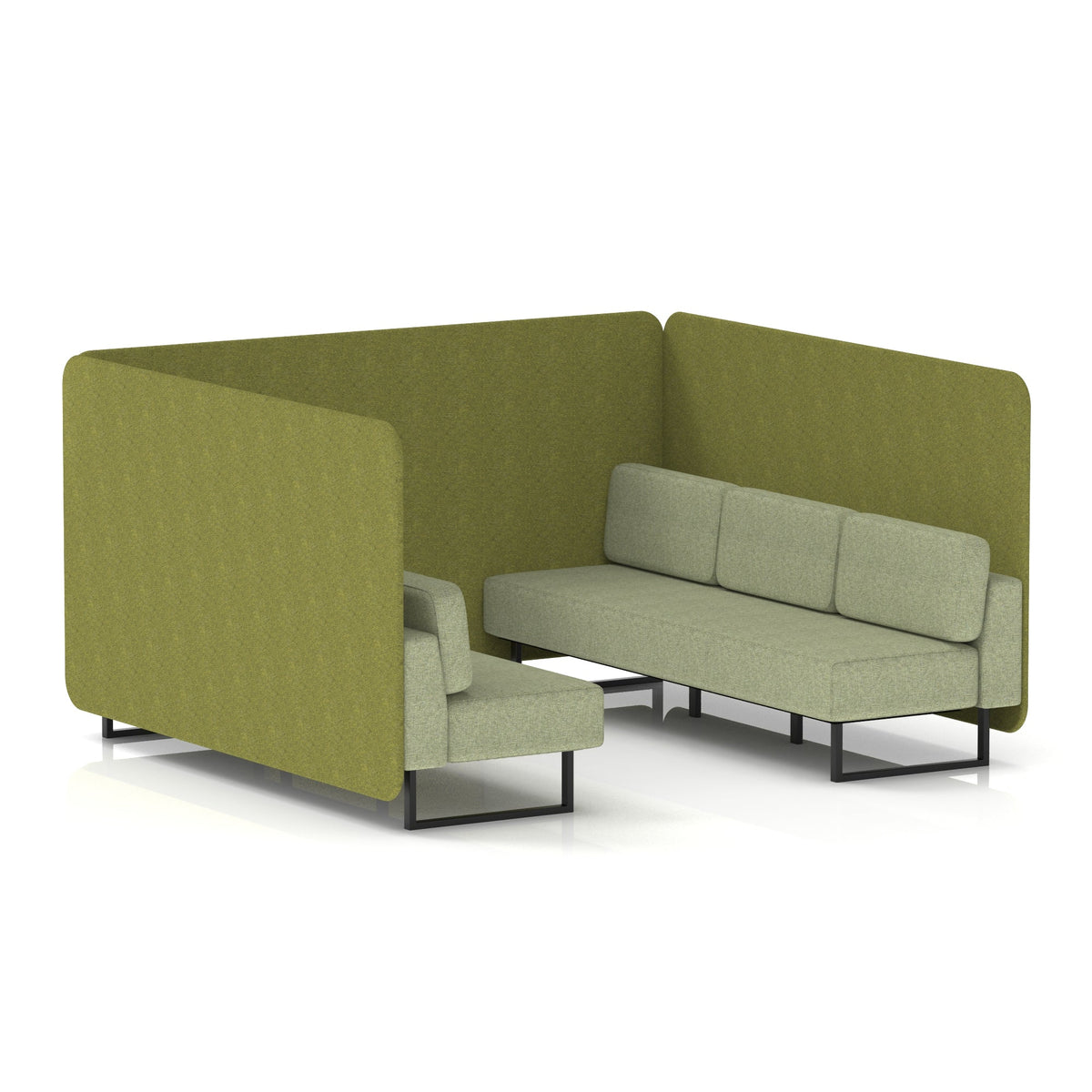 Commercial 6 Seater Privacy Booth – Bench – Two Tone – Crib 5 Rivet - Olive Panels And Burnish Sofa Black - Industrious Decor