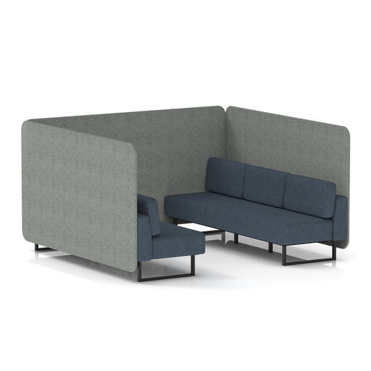 Commercial 6 Seater Privacy Booth – Bench – Two Tone – Crib 5 Rivet - Prime Panels And Crucible Sofa Black - Industrious Decor