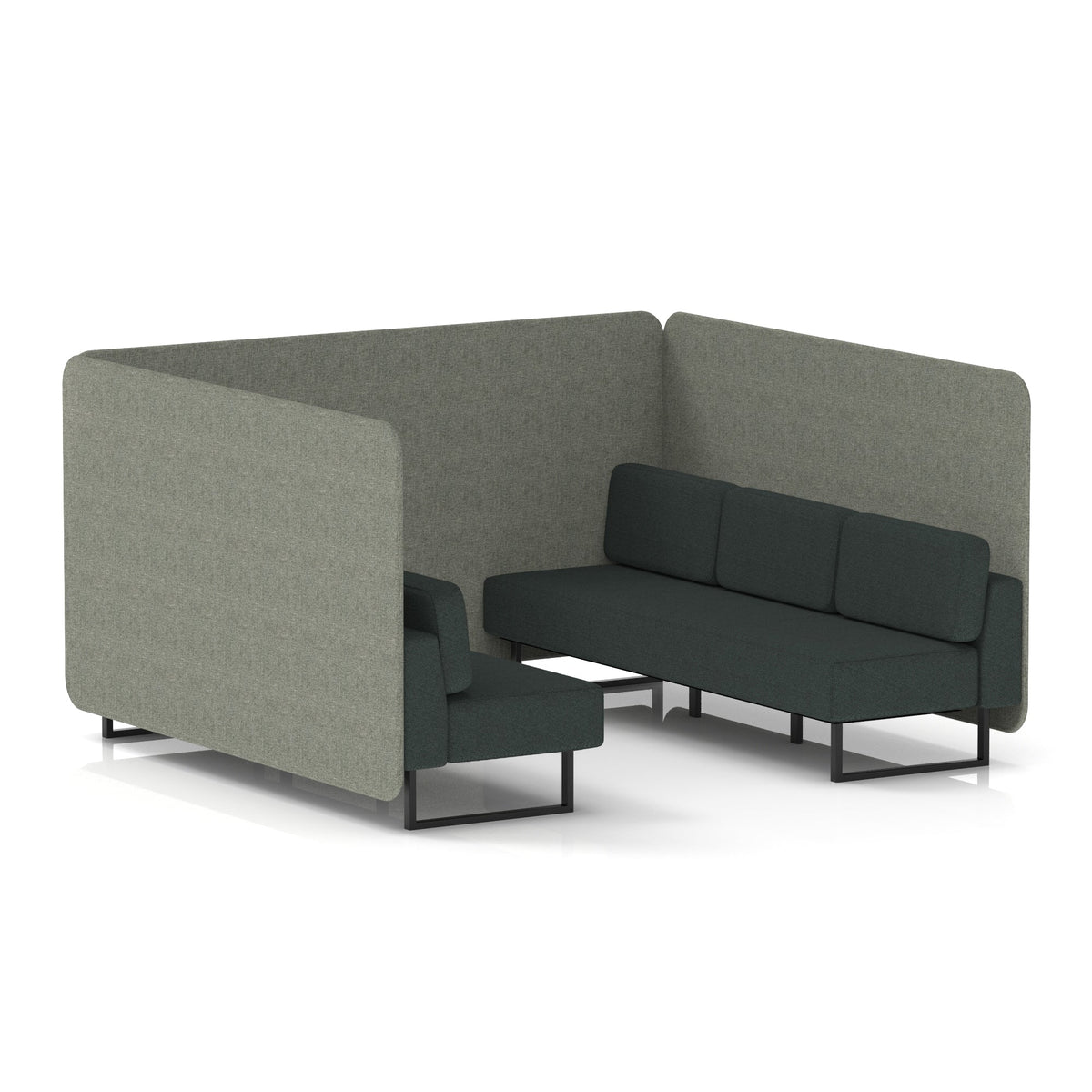 Commercial 6 Seater Privacy Booth – Bench – Two Tone – Crib 5 Rivet - Vitreous Panels And Charcoal Sofa Black - Industrious Decor