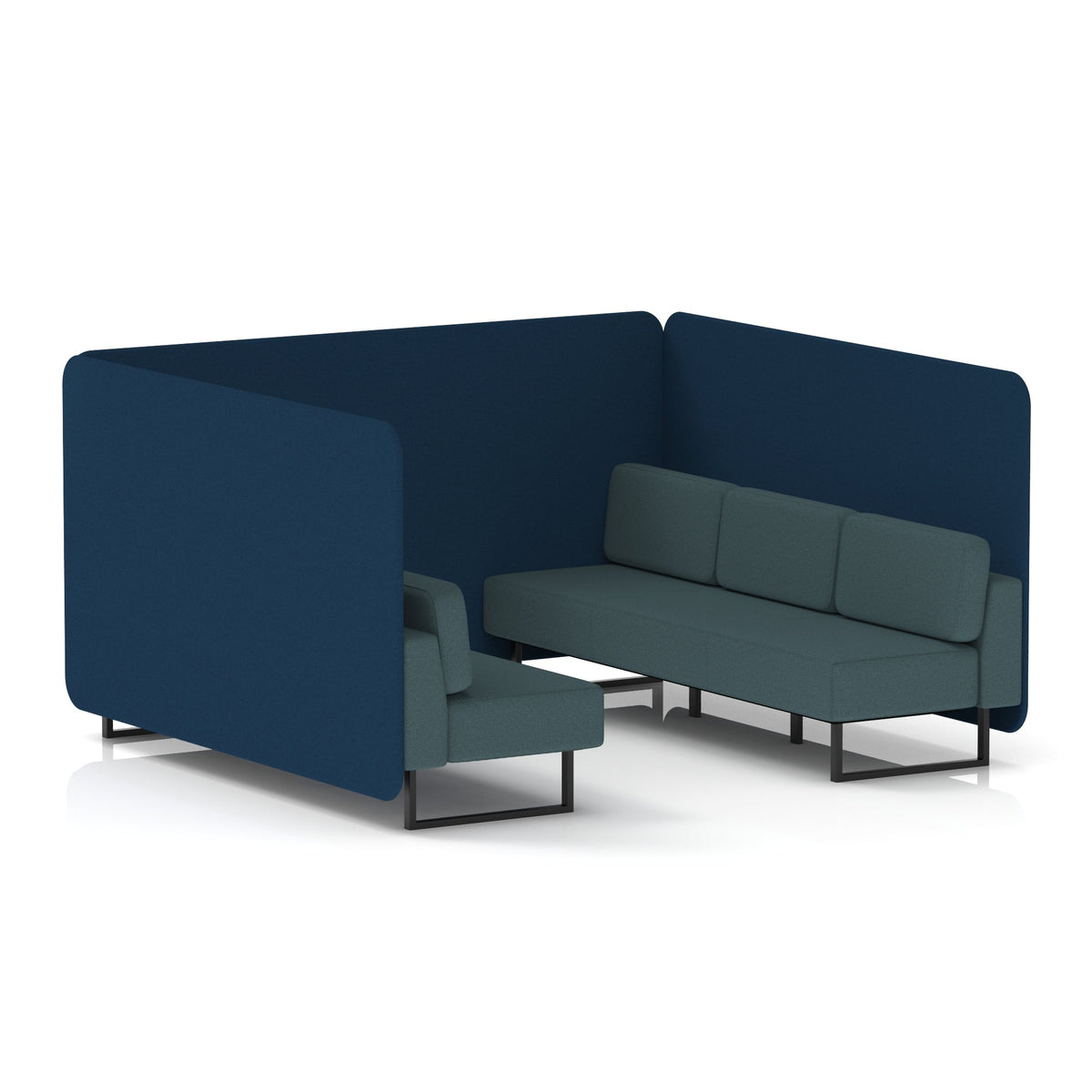 Commercial 6 Seater Privacy Booth – Bench – Two Tone – Crib 5 X2 - Calculus Panels And Polygon Sofa Black - Industrious Decor