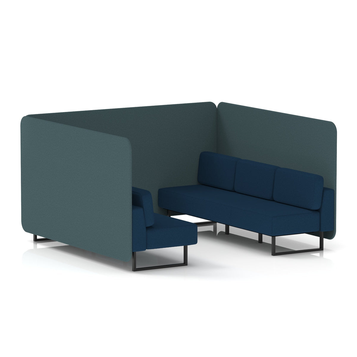 Commercial 6 Seater Privacy Booth – Bench – Two Tone – Crib 5 X2 - Polygon Panels And Calculus Sofa Black - Industrious Decor