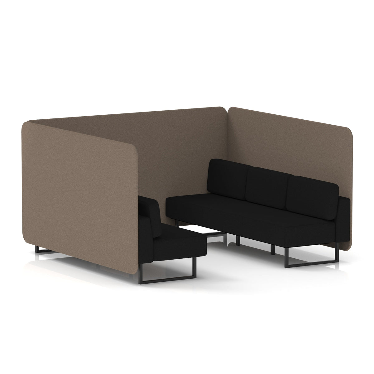 Commercial 6 Seater Privacy Booth – Bench – Two Tone – Crib 5 X2 - Theory Panels And Diameter Sofa Black - Industrious Decor