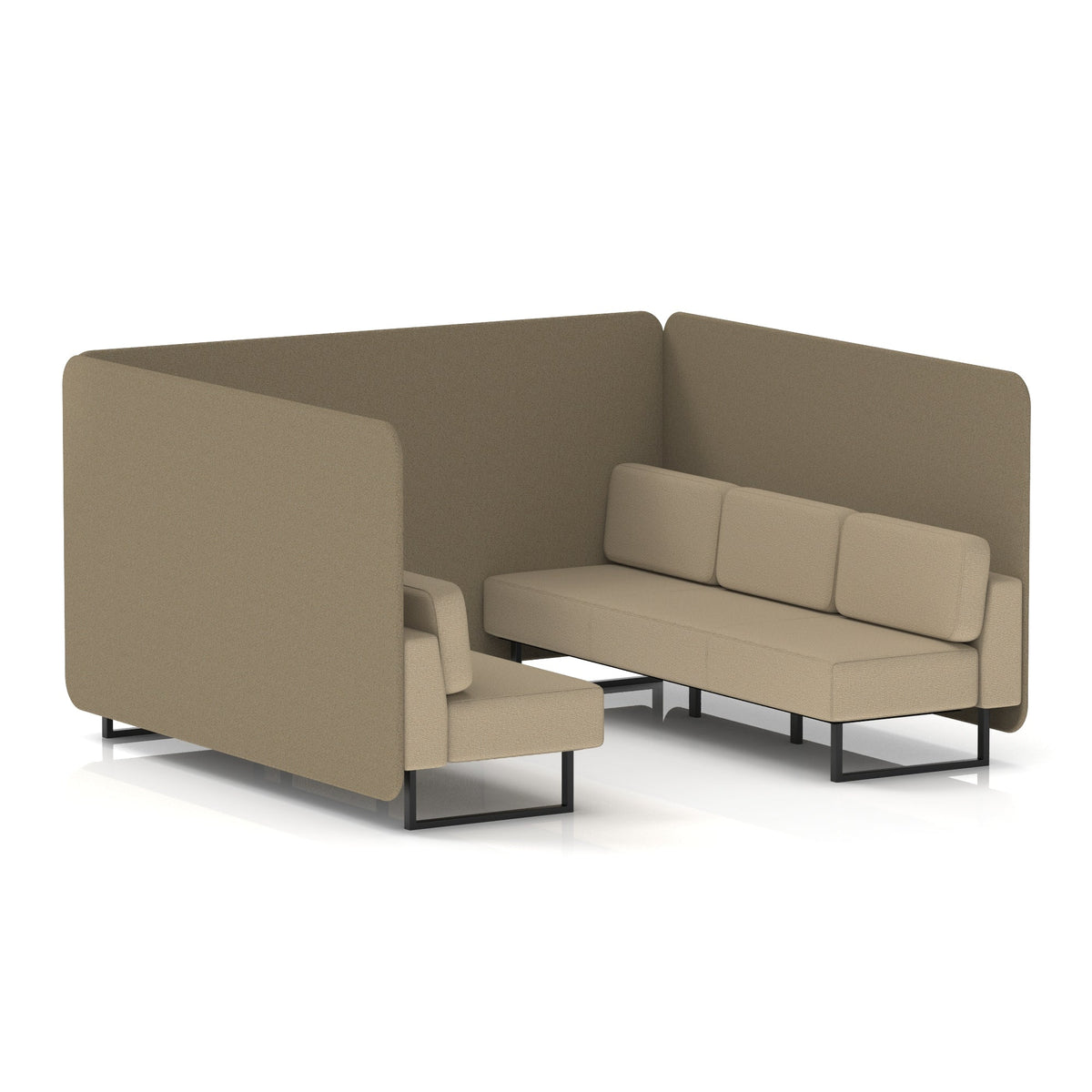 Commercial 6 Seater Privacy Booth – Bench – Two Tone – Crib 5 Main Line Flax - Bank Panels And Upminster Sofa Black - Industrious Decor