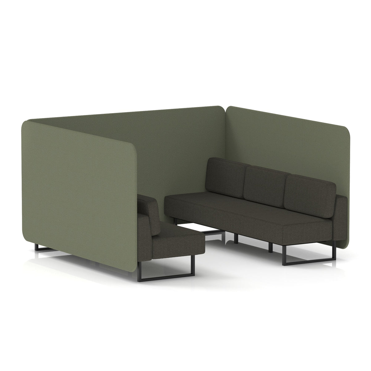 Commercial 6 Seater Privacy Booth – Bench – Two Tone – Crib 5 Main Line Flax - Monument Panels And Temple Sofa Black - Industrious Decor