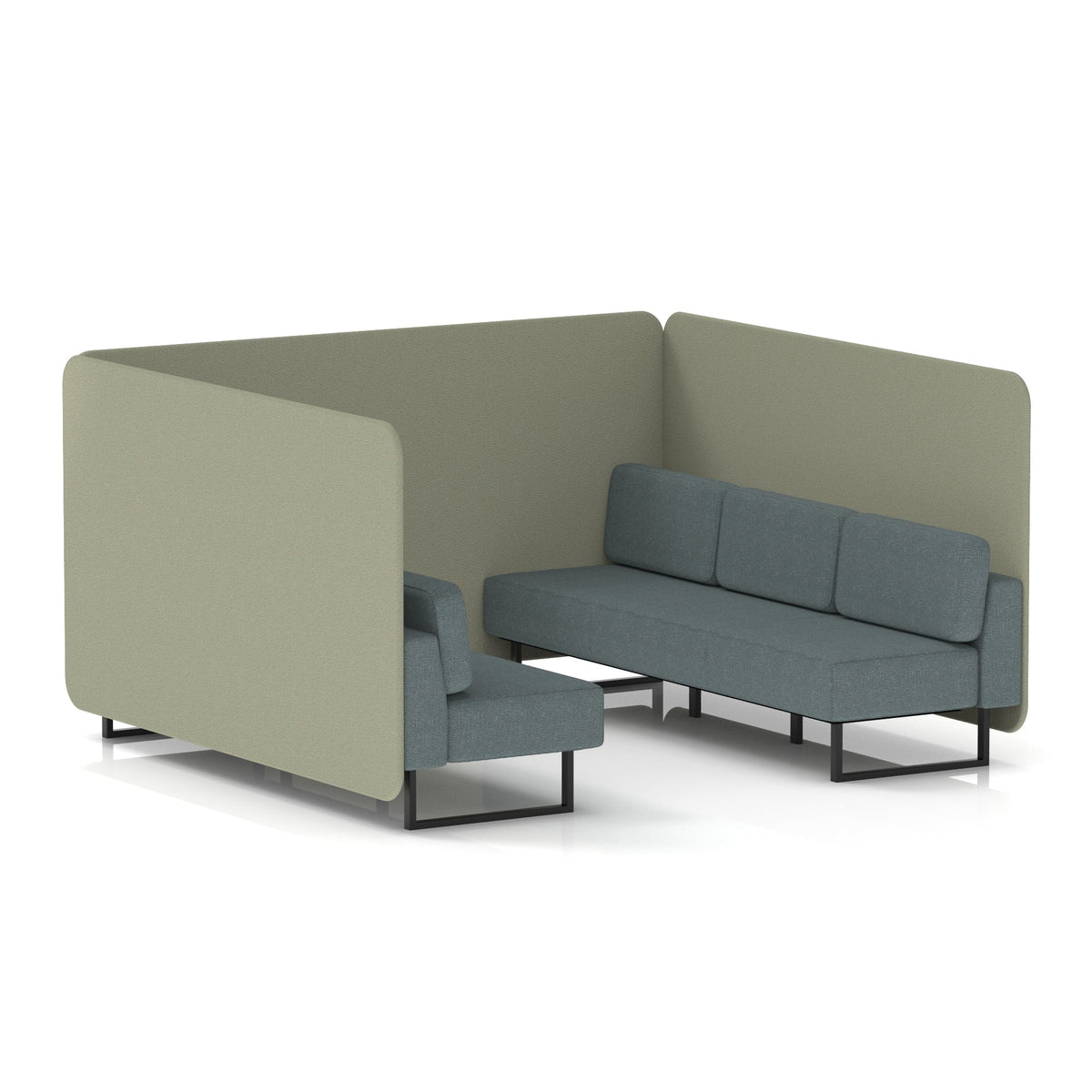 Commercial 6 Seater Privacy Booth – Bench – Two Tone – Crib 5 Main Line Flax - Newbury Panels And Westminster Sofa Black - Industrious Decor