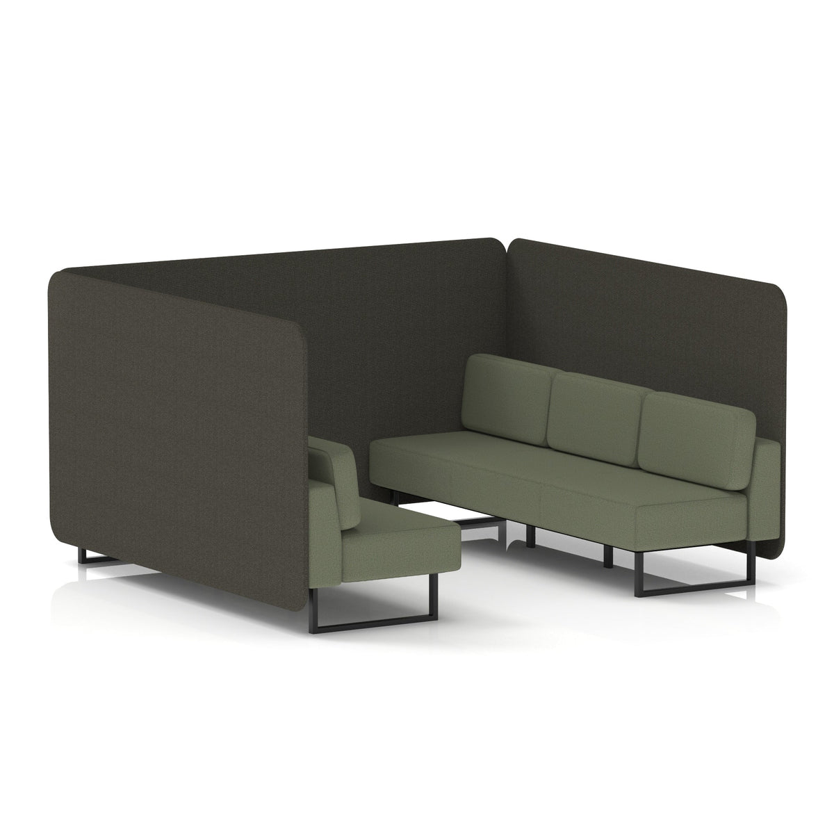 Commercial 6 Seater Privacy Booth – Bench – Two Tone – Crib 5 Main Line Flax - Temple Panels And Monument Sofa Black - Industrious Decor