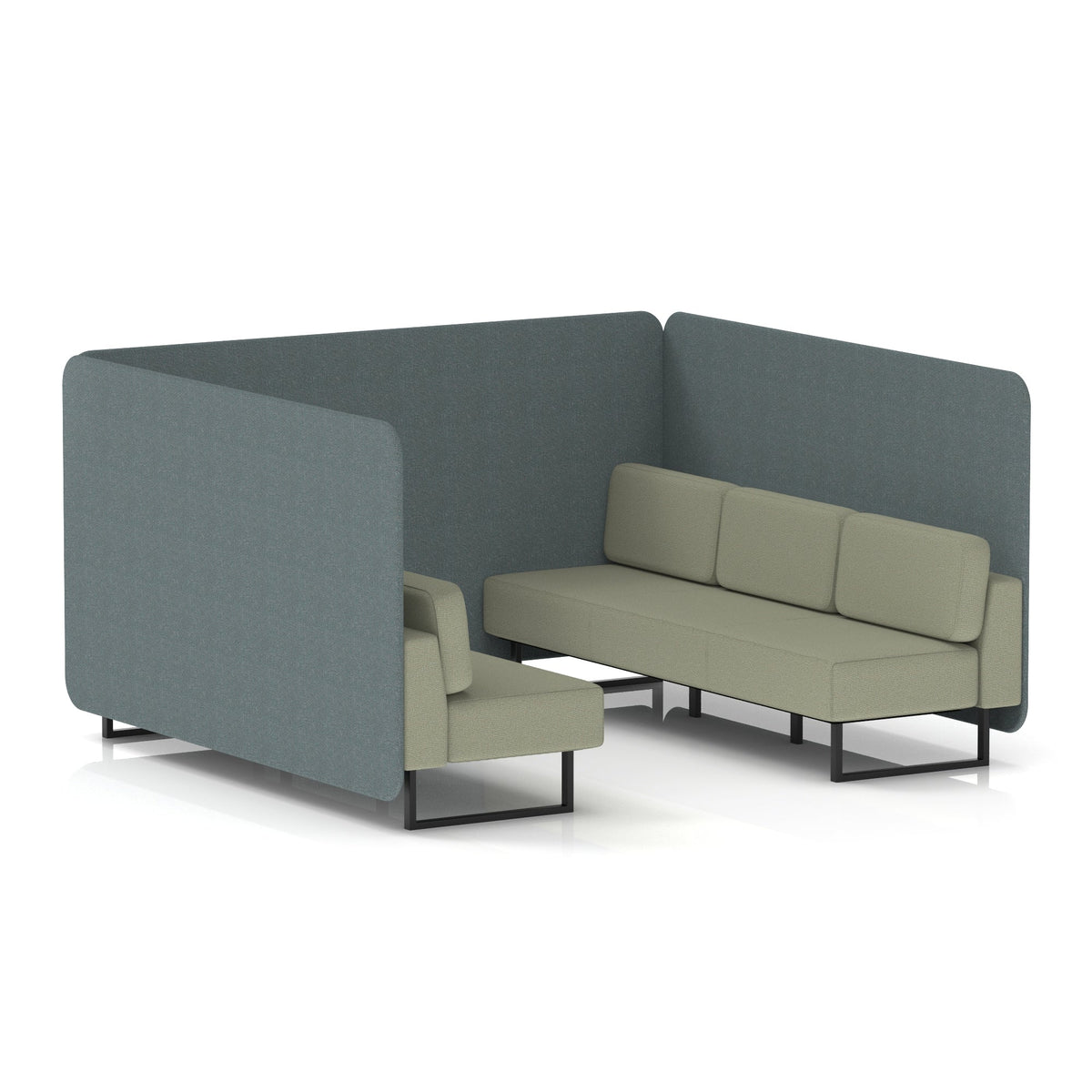 Commercial 6 Seater Privacy Booth – Bench – Two Tone – Crib 5 Main Line Flax - Westminster Panels And Newbury Sofa Black - Industrious Decor