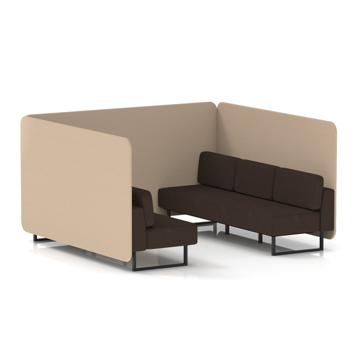Commercial 6 Seater Privacy Booth – Bench – Two Tone – Crib 5 Synergy - Affix Panels And Wed Sofa Black - Industrious Decor