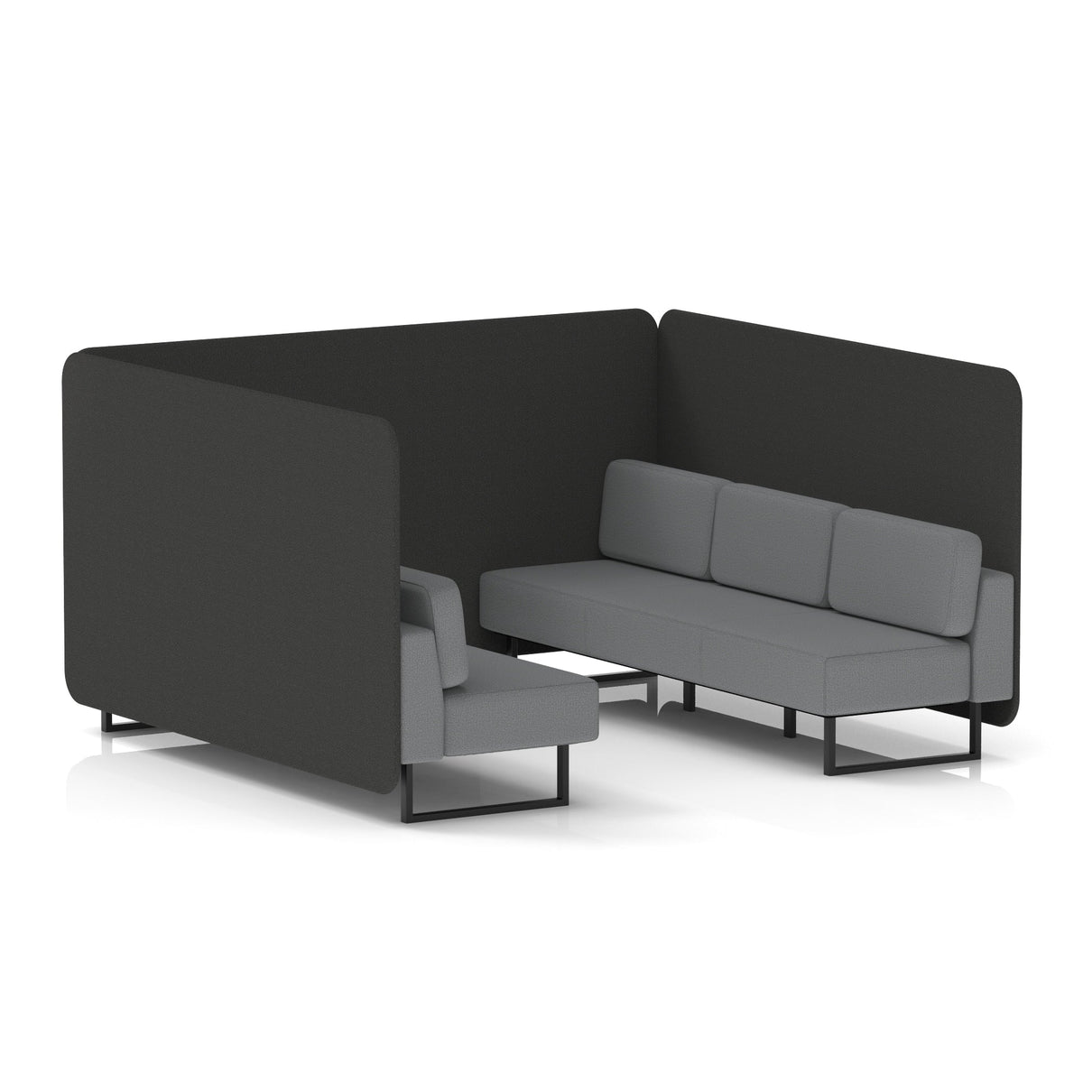 Commercial 6 Seater Privacy Booth – Bench – Two Tone – Crib 5 Synergy - Mix Panels And Partner Sofa Black - Industrious Decor