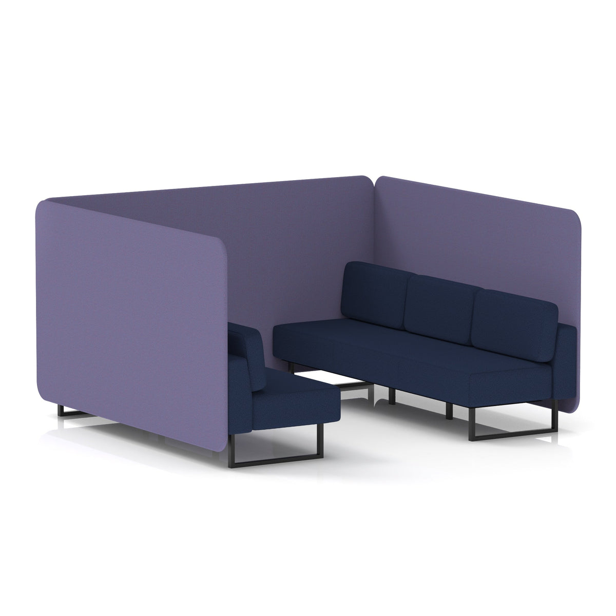 Commercial 6 Seater Privacy Booth – Bench – Two Tone – Crib 5 Synergy - Order Panels And Alike Sofa Black - Industrious Decor