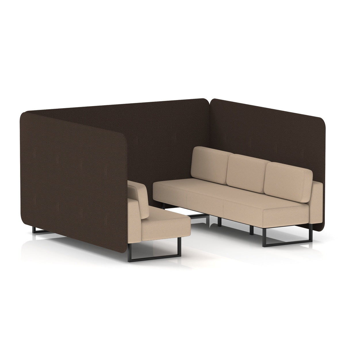 Commercial 6 Seater Privacy Booth – Bench – Two Tone – Crib 5 Synergy - Wed Panels And Affix Sofa Black - Industrious Decor
