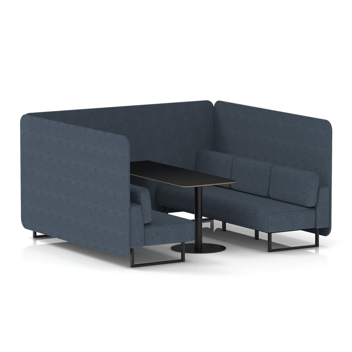 Commercial 6 Seater Privacy Booth – Bench with Black Table – Single Tone – Crib 5 Rivet - Crucible Panels And Sofa Black - Industrious Decor