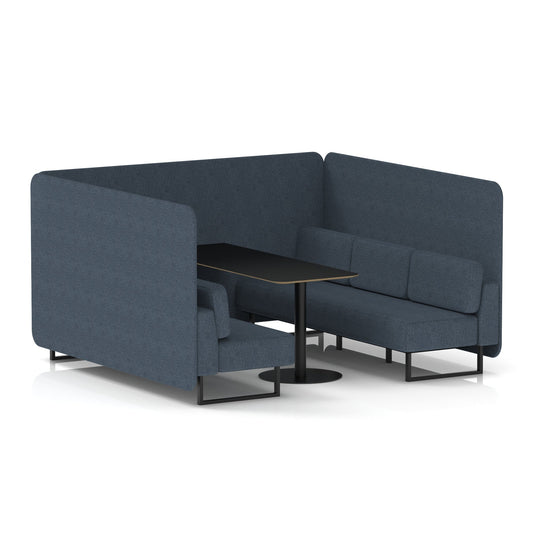 Commercial 6 Seater Privacy Booth – Bench with Black Table – Single Tone – Crib 5 Rivet - Crucible Panels And Sofa Black - Industrious Decor