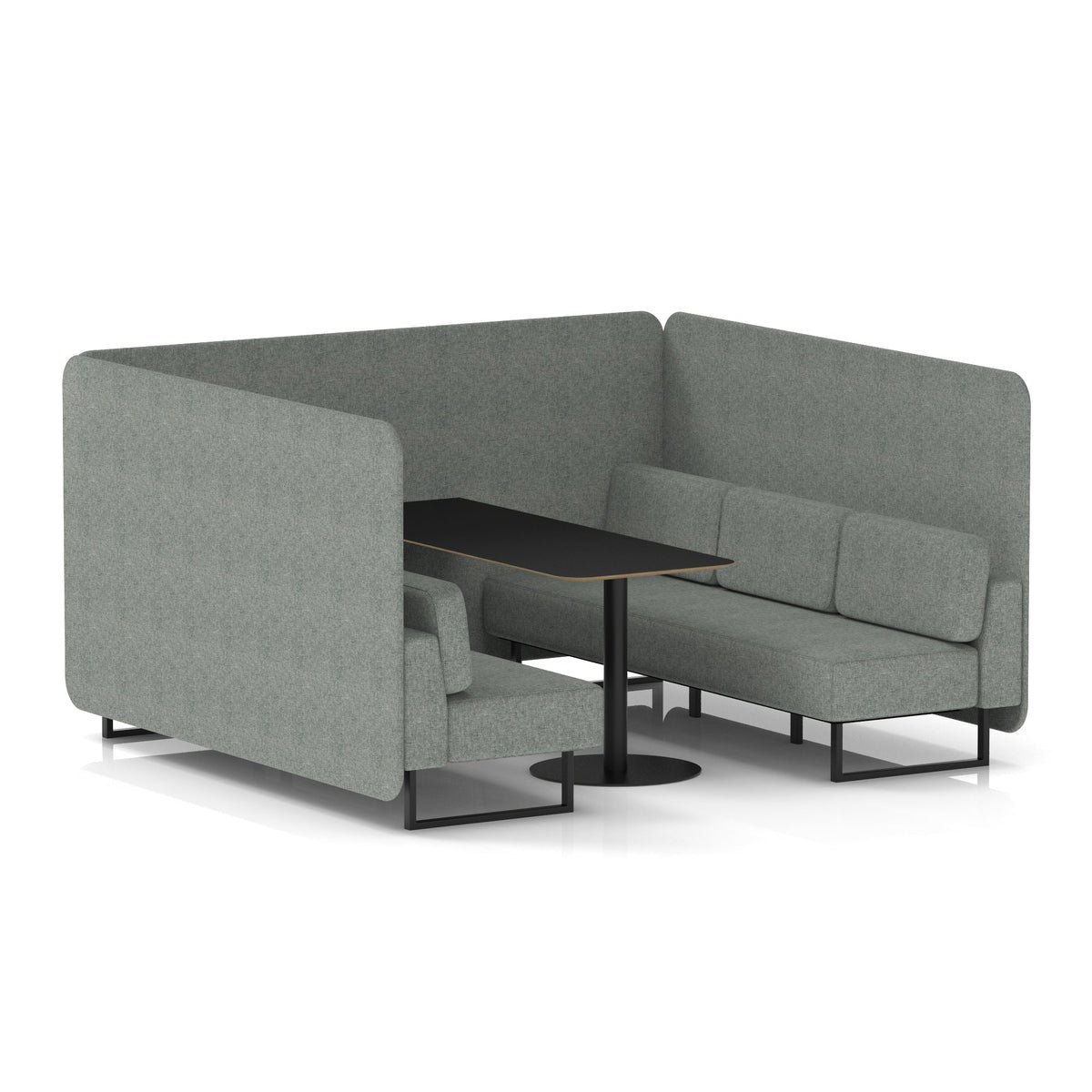 Commercial 6 Seater Privacy Booth – Bench with Black Table – Single Tone – Crib 5 Rivet - Prime Panels And Sofa Black - Industrious Decor
