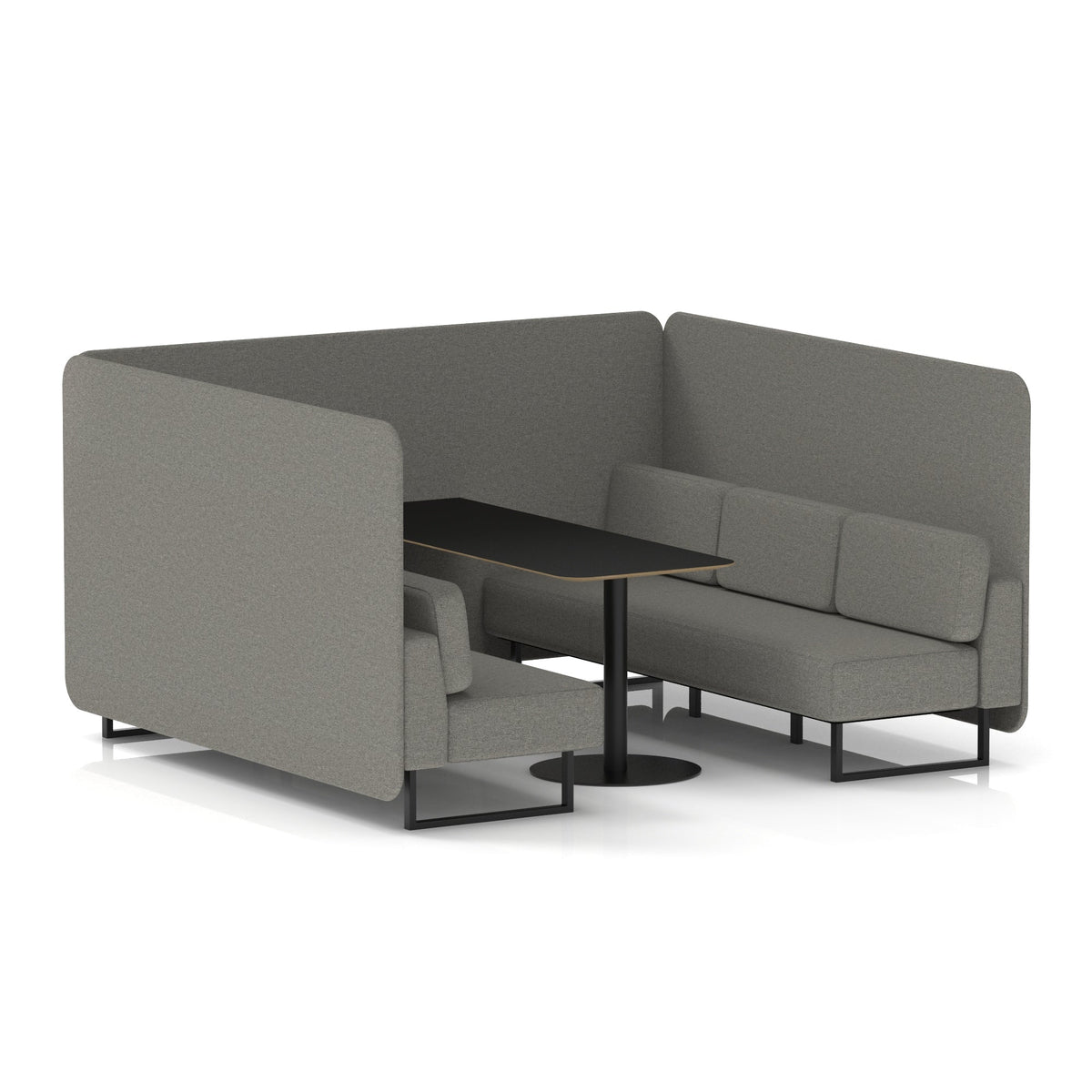 Commercial 6 Seater Privacy Booth – Bench with Black Table – Single Tone – Crib 5 X2 - Number Panels And Sofa Black - Industrious Decor