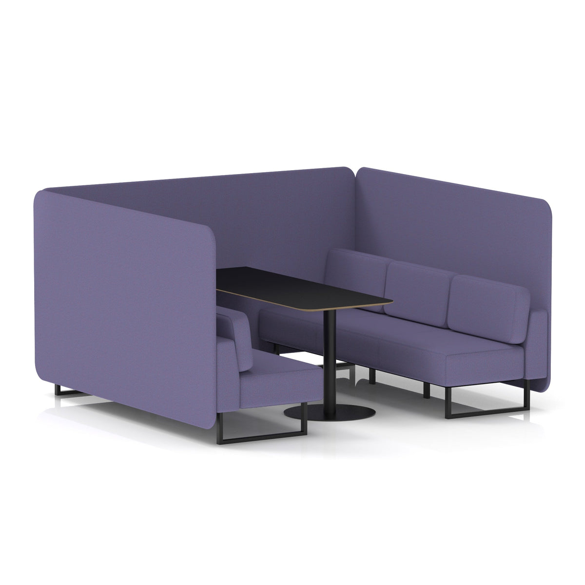 Commercial 6 Seater Privacy Booth – Bench with Black Table – Single Tone – Crib 5 Synergy - Order Panels And Sofa Black - Industrious Decor