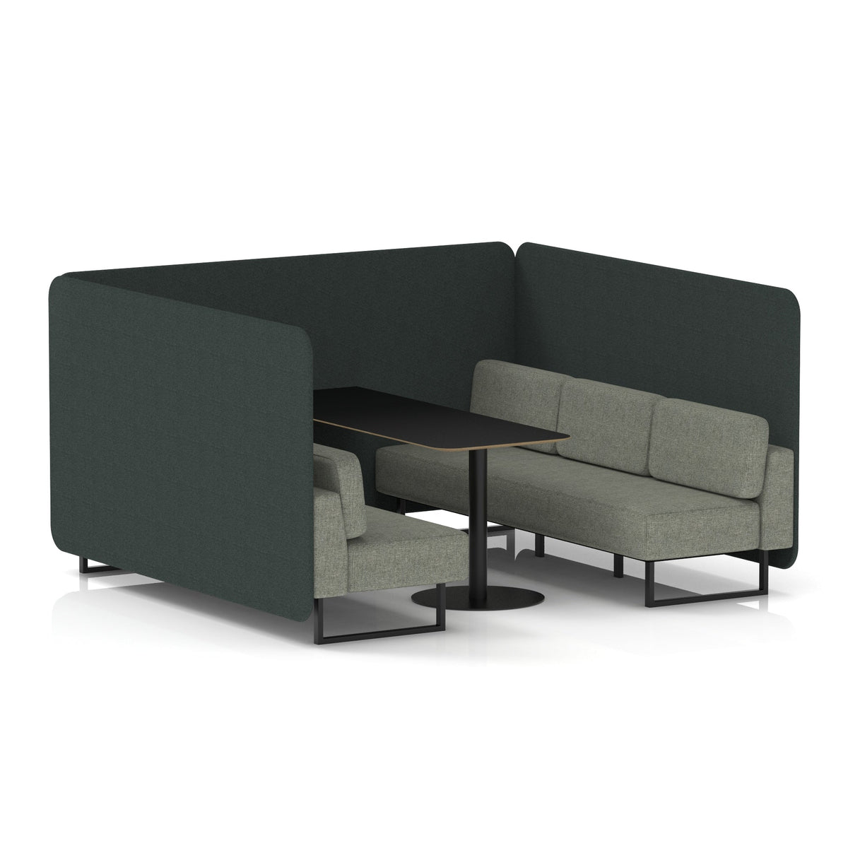 Commercial 6 Seater Privacy Booth – Bench with Black Table – Two Tone – Crib 5 Rivet - Charcoal Panels And Vitreous Sofa Black - Industrious Decor