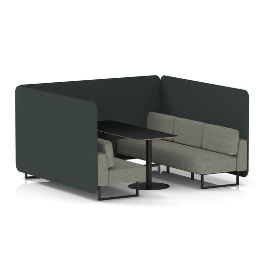 Commercial 6 Seater Privacy Booth – Bench with Black Table – Two Tone – Crib 5 Rivet - Charcoal Panels And Vitreous Sofa Black - Industrious Decor