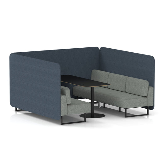 Commercial 6 Seater Privacy Booth – Bench with Black Table – Two Tone – Crib 5 Rivet - Crucible Panels And Prime Sofa Black - Industrious Decor