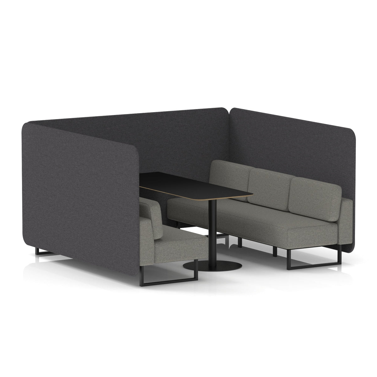 Commercial 6 Seater Privacy Booth – Bench with Black Table – Two Tone – Crib 5 X2 - Arithmetic Panels And Number Sofa Black - Industrious Decor