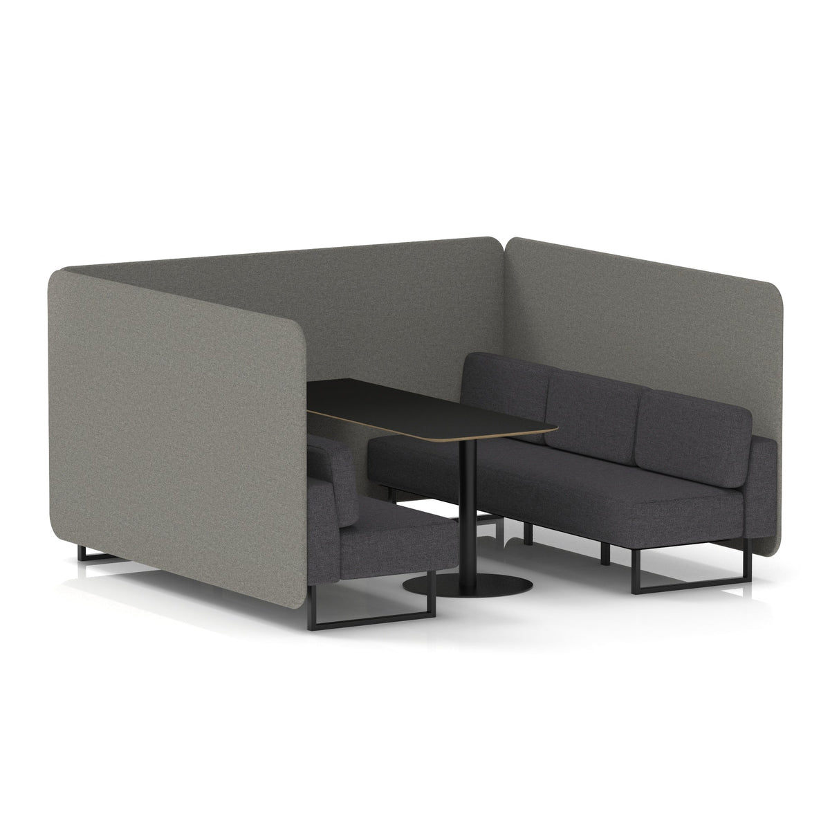Commercial 6 Seater Privacy Booth – Bench with Black Table – Two Tone – Crib 5 X2 - Number Panels And Arithmetic Sofa Black - Industrious Decor