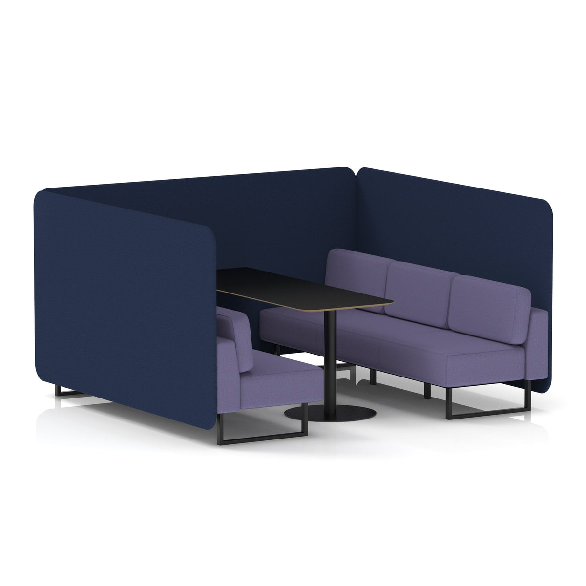 Commercial 6 Seater Privacy Booth – Bench with Black Table – Two Tone – Crib 5 Synergy - Alike Panels And Order Sofa Black - Industrious Decor