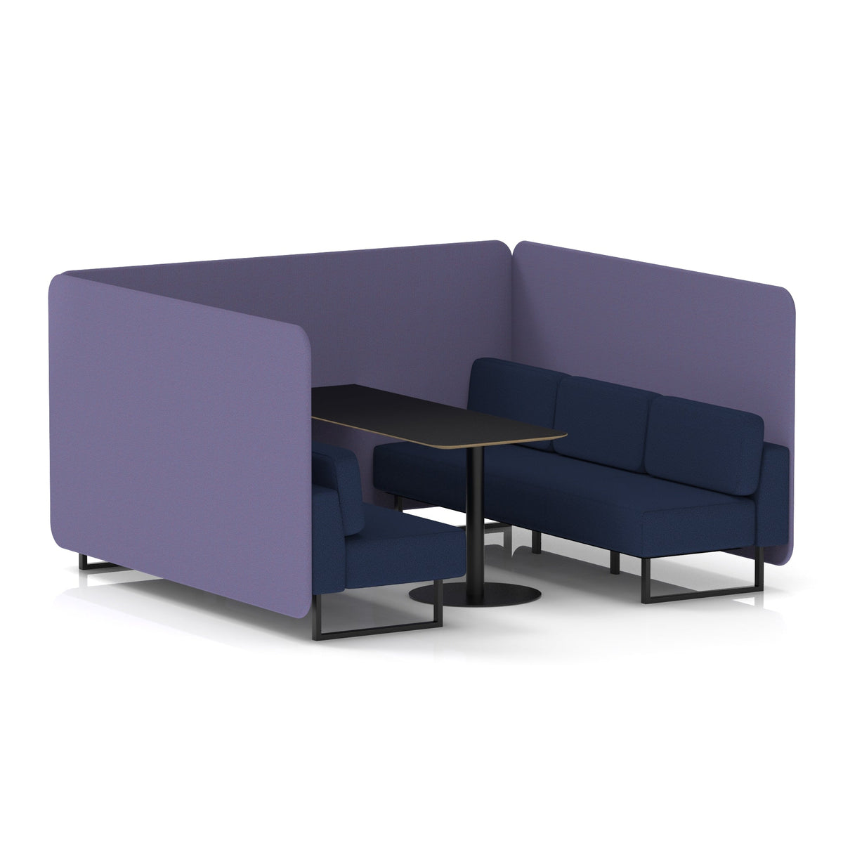 Commercial 6 Seater Privacy Booth – Bench with Black Table – Two Tone – Crib 5 Synergy - Order Panels And Alike Sofa Black - Industrious Decor