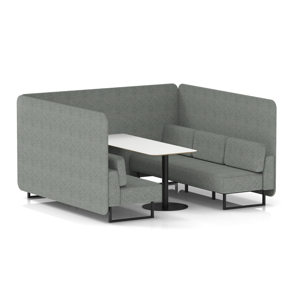 Commercial 6 Seater Privacy Booth – Bench with White Table – Single Tone – Crib 5 Rivet - Prime Panels And Sofa Black - Industrious Decor