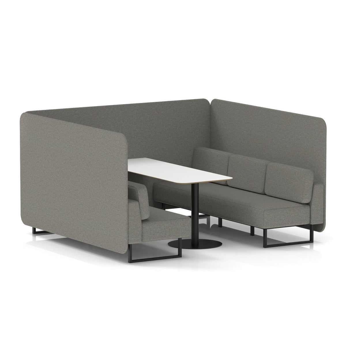 Commercial 6 Seater Privacy Booth – Bench with White Table – Single Tone – Crib 5 X2 - Number Panels And Sofa Black - Industrious Decor