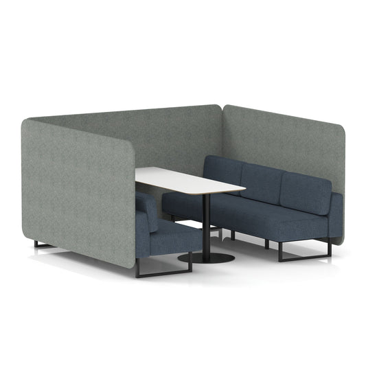 Commercial 6 Seater Privacy Booth – Bench with White Table – Two Tone – Crib 5 Rivet - Prime Panels And Crucible Sofa Black - Industrious Decor