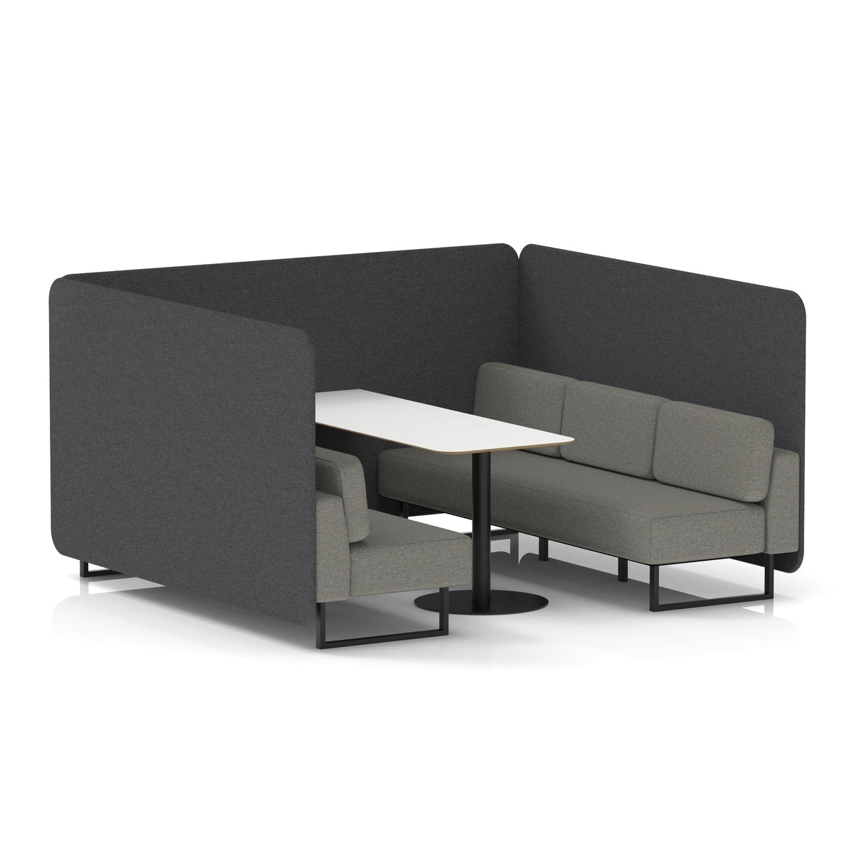 Commercial 6 Seater Privacy Booth – Bench with White Table – Two Tone – Crib 5 X2 - Arithmetic Panels And Number Sofa Black - Industrious Decor