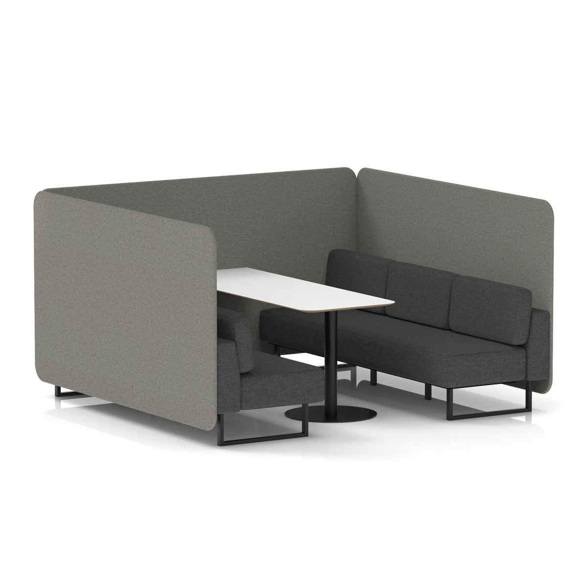 Commercial 6 Seater Privacy Booth – Bench with White Table – Two Tone – Crib 5 X2 - Number Panels And Arithmetic Sofa Black - Industrious Decor
