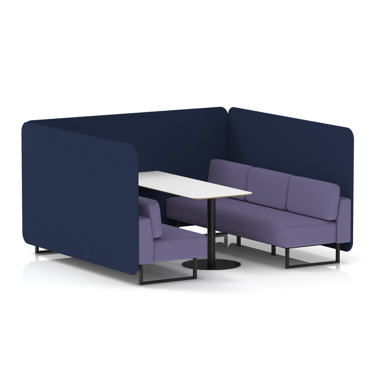 Commercial 6 Seater Privacy Booth – Bench with White Table – Two Tone – Crib 5 Synergy - Alike Panels And Order Sofa Black - Industrious Decor