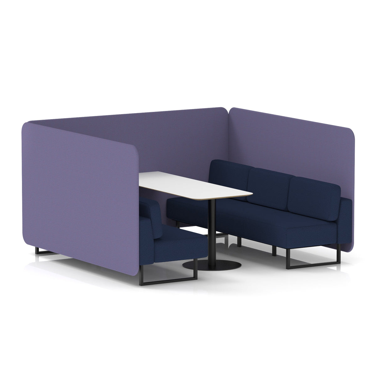 Commercial 6 Seater Privacy Booth – Bench with White Table – Two Tone – Crib 5 Synergy - Order Panels And Alike Sofa Black - Industrious Decor