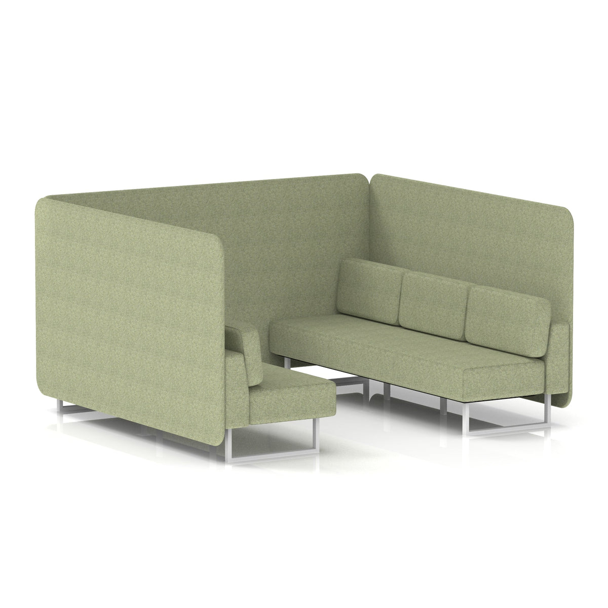 Commercial 6 Seater Privacy Booth – Bench – Single Tone – Crib 5 Rivet - Burnish Panels And Sofa White - Industrious Decor
