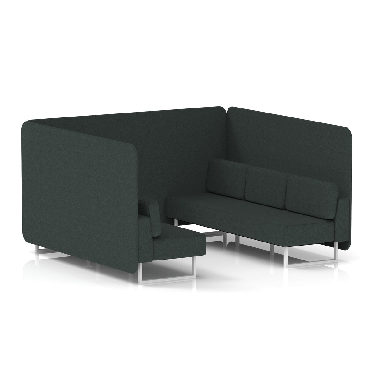 Commercial 6 Seater Privacy Booth – Bench – Single Tone – Crib 5 Rivet - Charcoal Panels And Sofa White - Industrious Decor