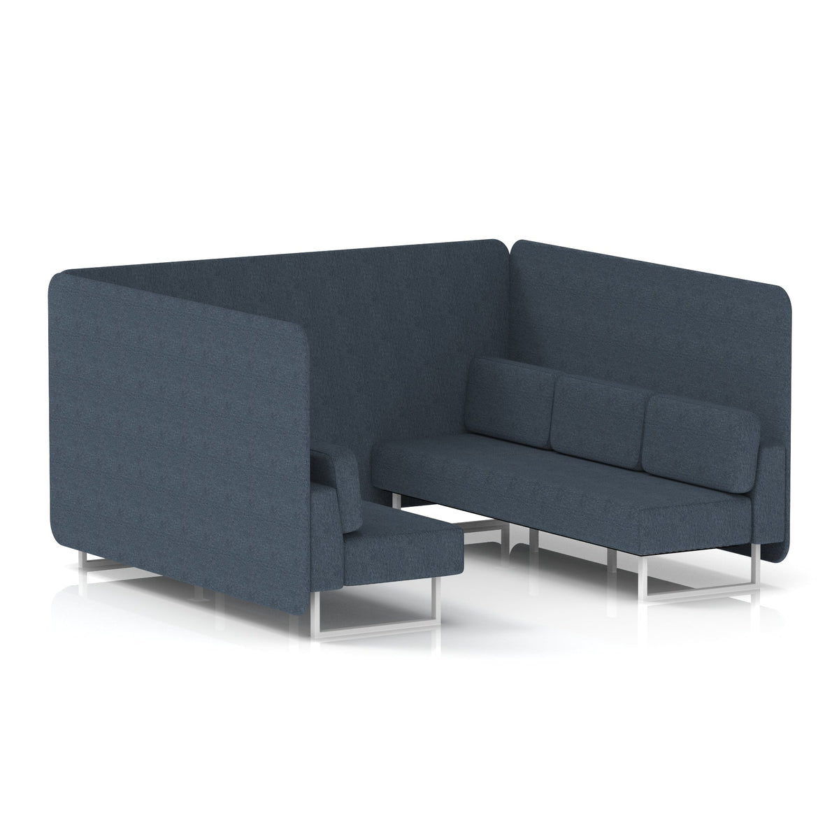 Commercial 6 Seater Privacy Booth – Bench – Single Tone – Crib 5 Rivet - Crucible Panels And Sofa White - Industrious Decor