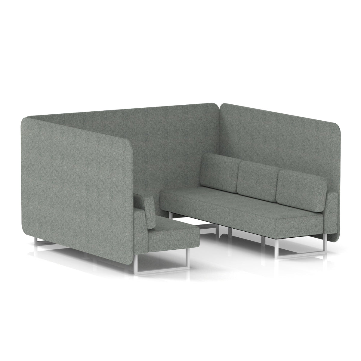 Commercial 6 Seater Privacy Booth – Bench – Single Tone – Crib 5 Rivet - Prime Panels And Sofa White - Industrious Decor