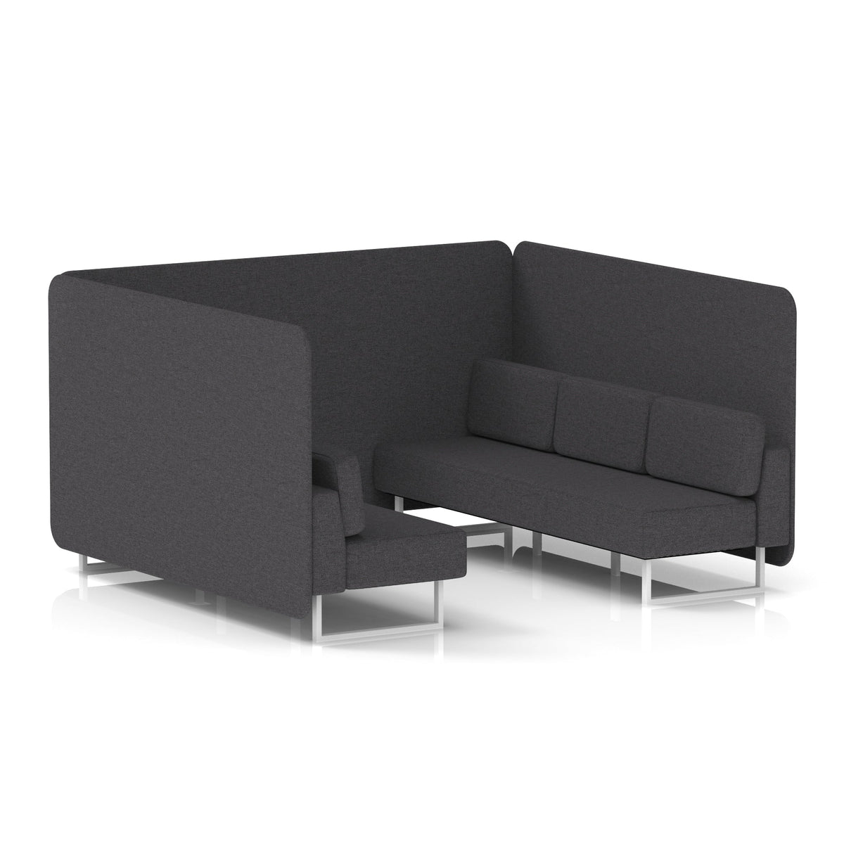 Commercial 6 Seater Privacy Booth – Bench – Single Tone – Crib 5 X2 - Arithmetic Panels And Sofa White - Industrious Decor
