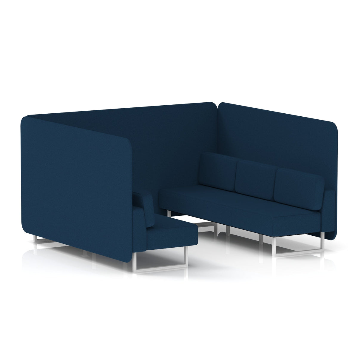 Commercial 6 Seater Privacy Booth – Bench – Single Tone – Crib 5 X2 - Calculus Panels And Sofa White - Industrious Decor