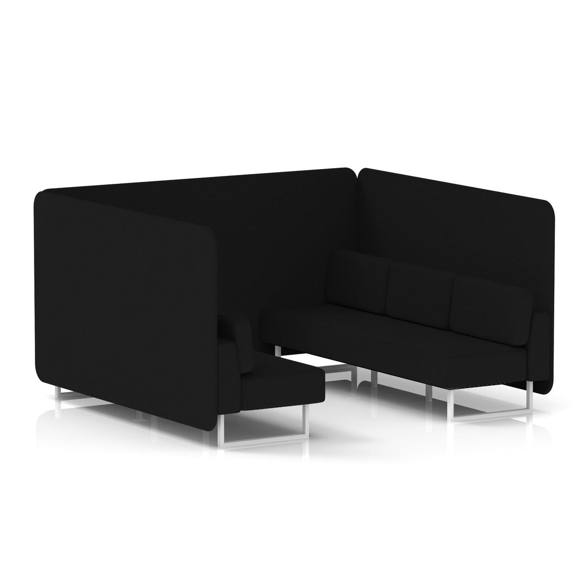 Commercial 6 Seater Privacy Booth – Bench – Single Tone – Crib 5 X2 - Diameter Panels And Sofa White - Industrious Decor